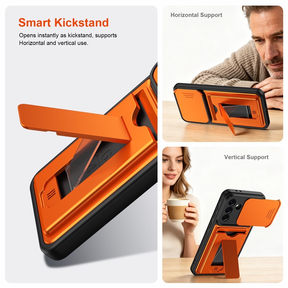 Samsung Galaxy A27 EIDERWOOD Hybrid Tough Case with Card Holder & Cam Slider - Orange