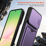 Samsung Galaxy A27 EIDERWOOD Hybrid Tough Case with Card Holder & Cam Slider - Purple