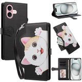 iPhone 16 Flipcase with 3D Cat Ears - Card Holder & Stand Function - Black