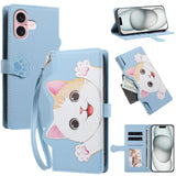 iPhone 16 Flipcase with 3D Cat Ears - Card Holder & Stand Function - Blue