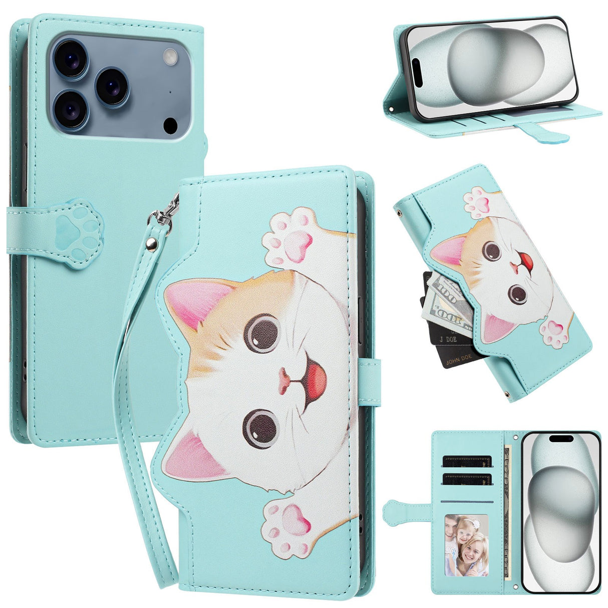 iPhone 18 Pro Max / 17 Pro Max Flipcase with 3D Cat Ears - Card Holder & Stand Function - Blue