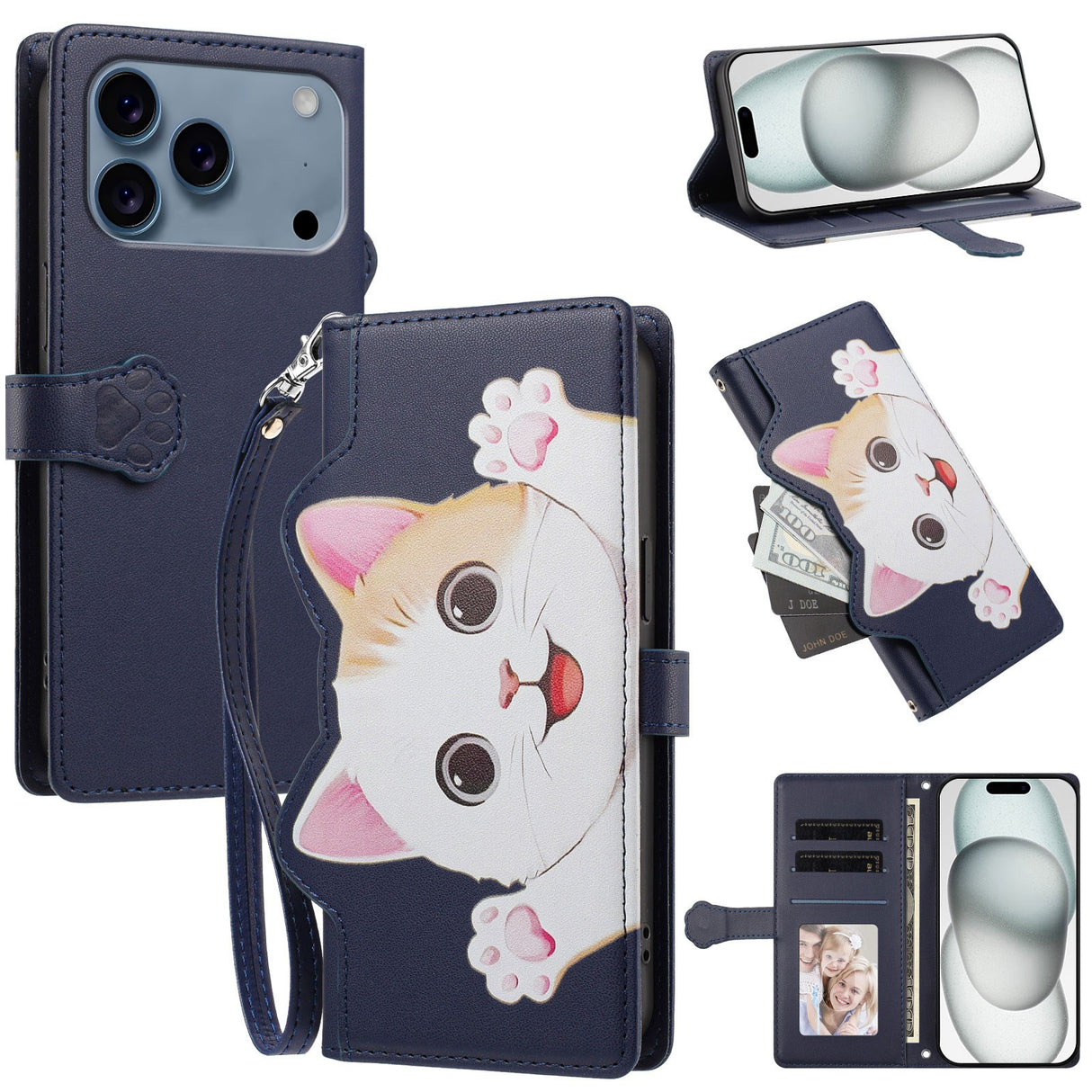 iPhone 18 Pro Max / 17 Pro Max Flipcase with 3D Cat Ears - Card Holder & Stand Function - Purple