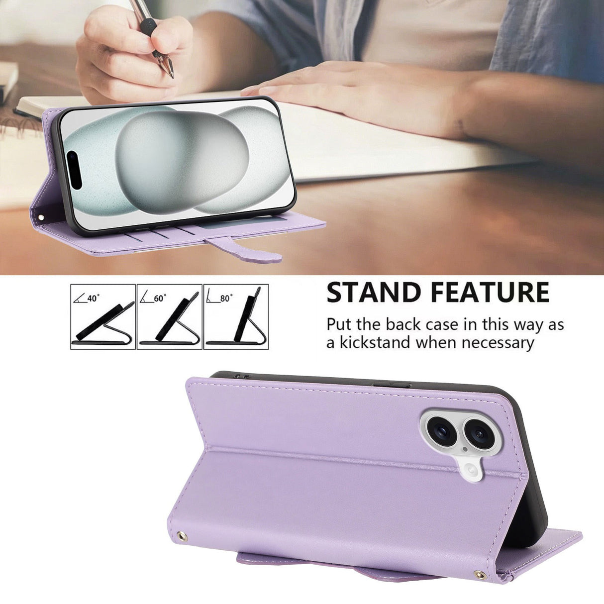 iPhone 18 / 17 Flipcase with 3D Cat Ears - Card Holder & Stand Function - Purple
