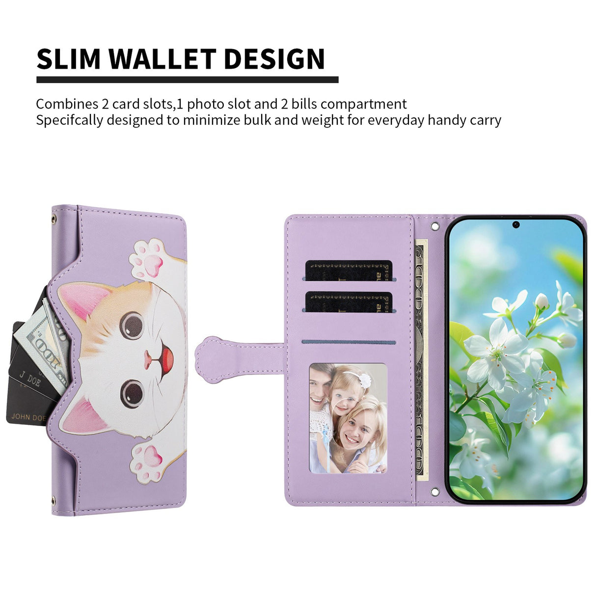 iPhone 17e / 16e Flipcase with 3D Cat Ears - Card Holder & Stand Function - Purple