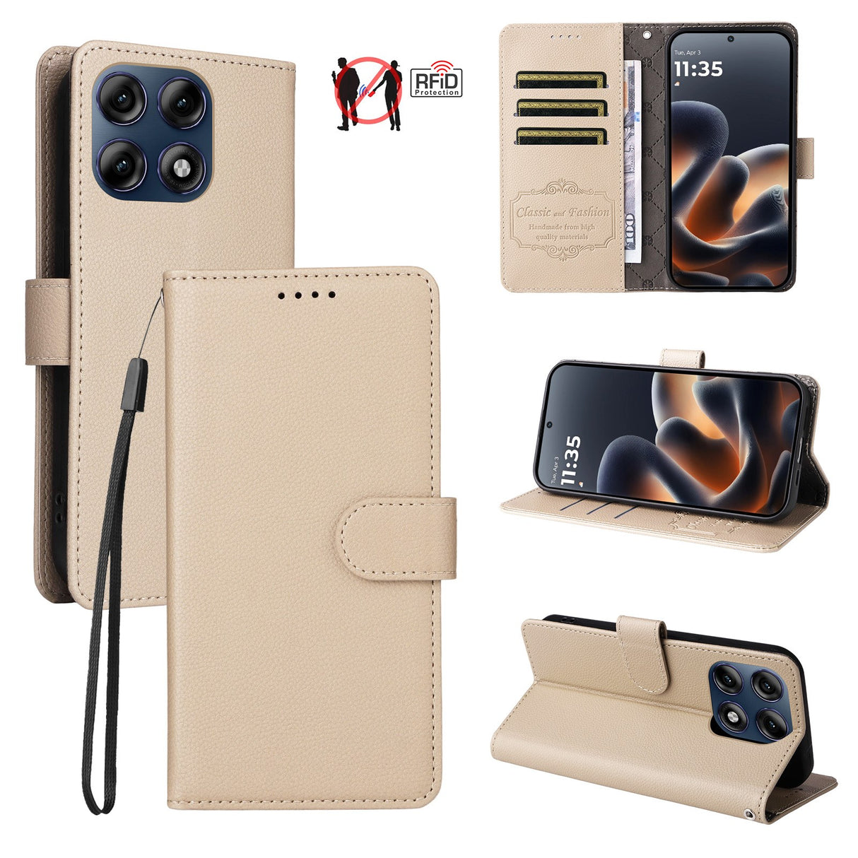 Motorola Edge 70 Pro EIDERWOOD Faux Leather Flip Case with Strap - Beige