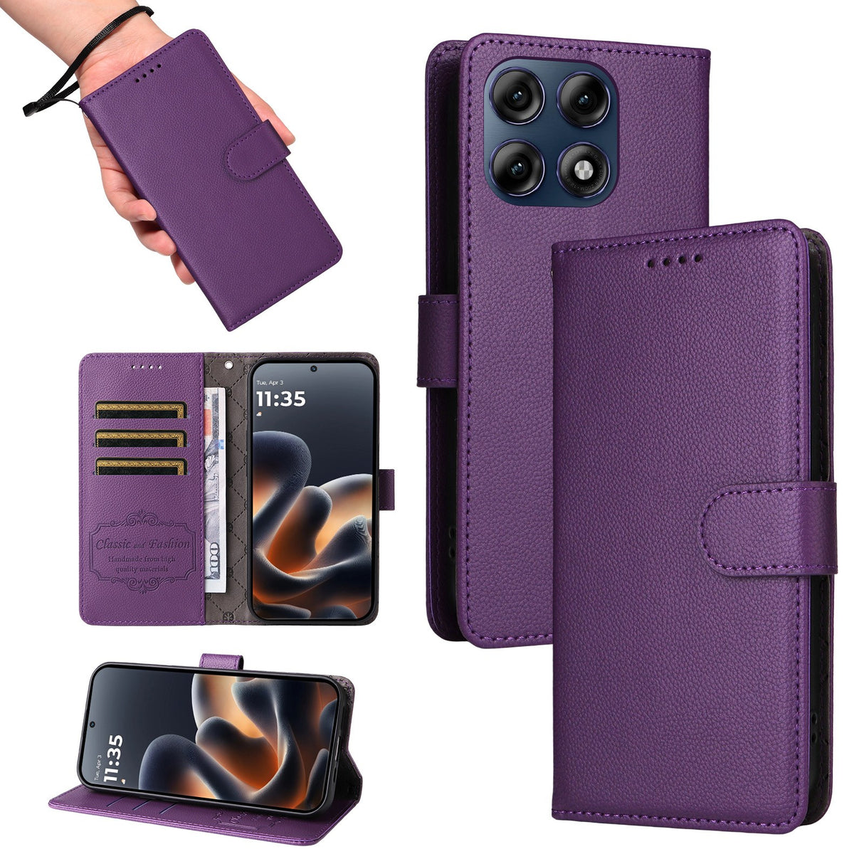 Motorola Edge 70 Pro EIDERWOOD Faux Leather Flip Case with Strap - Purple