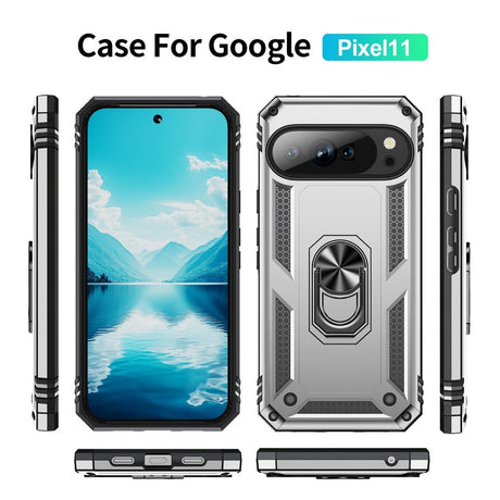 Google Pixel 11 / 11 Pro EIDERWOOD Tough Case with 360 Rotatable Kickstand - Silver