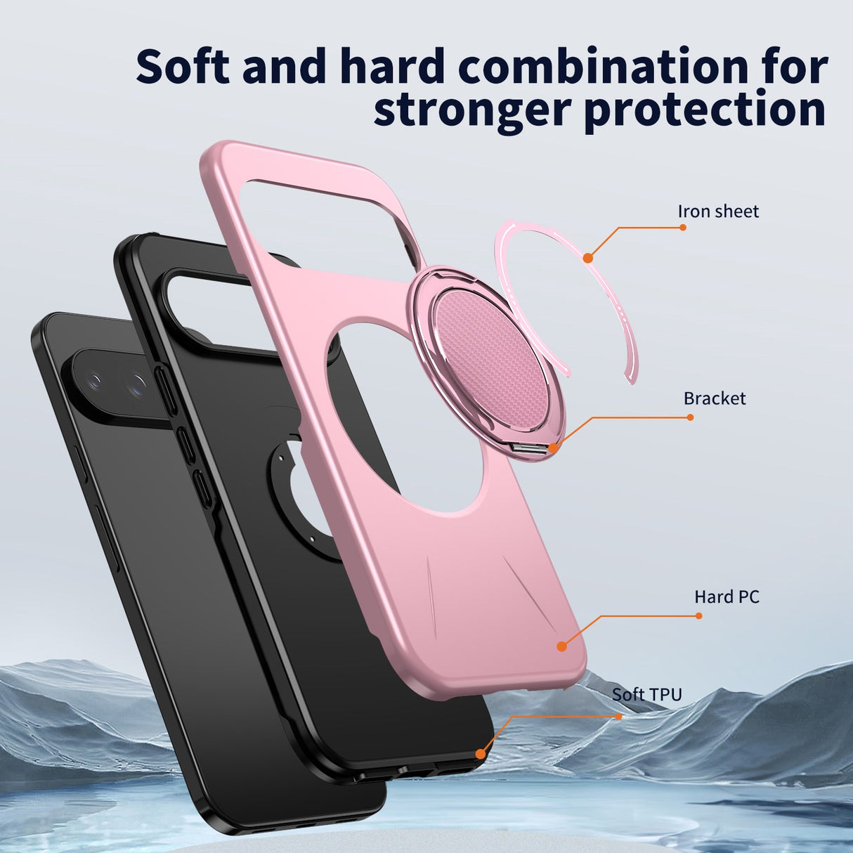 Google Pixel 11 / 11 Pro EIDERWOOD Hybrid Plastic Case with Rotating Kickstand - MagSafe Compatible - Pink