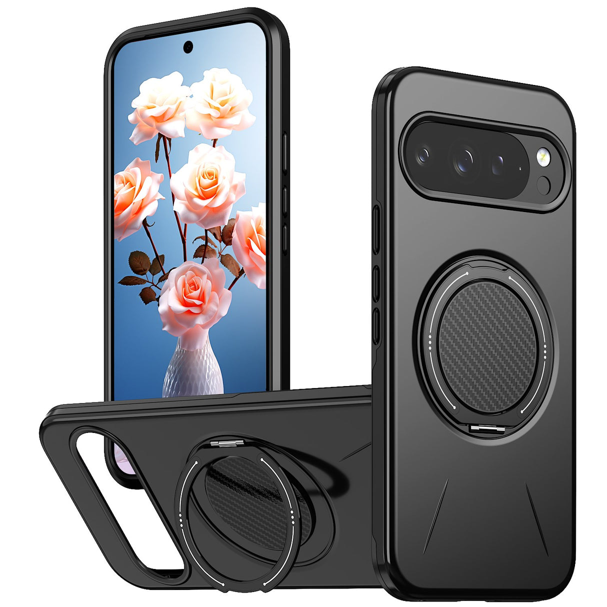 Google Pixel 11 / 11 Pro EIDERWOOD Hybrid Plastic Case with Rotating Kickstand - MagSafe Compatible - Black