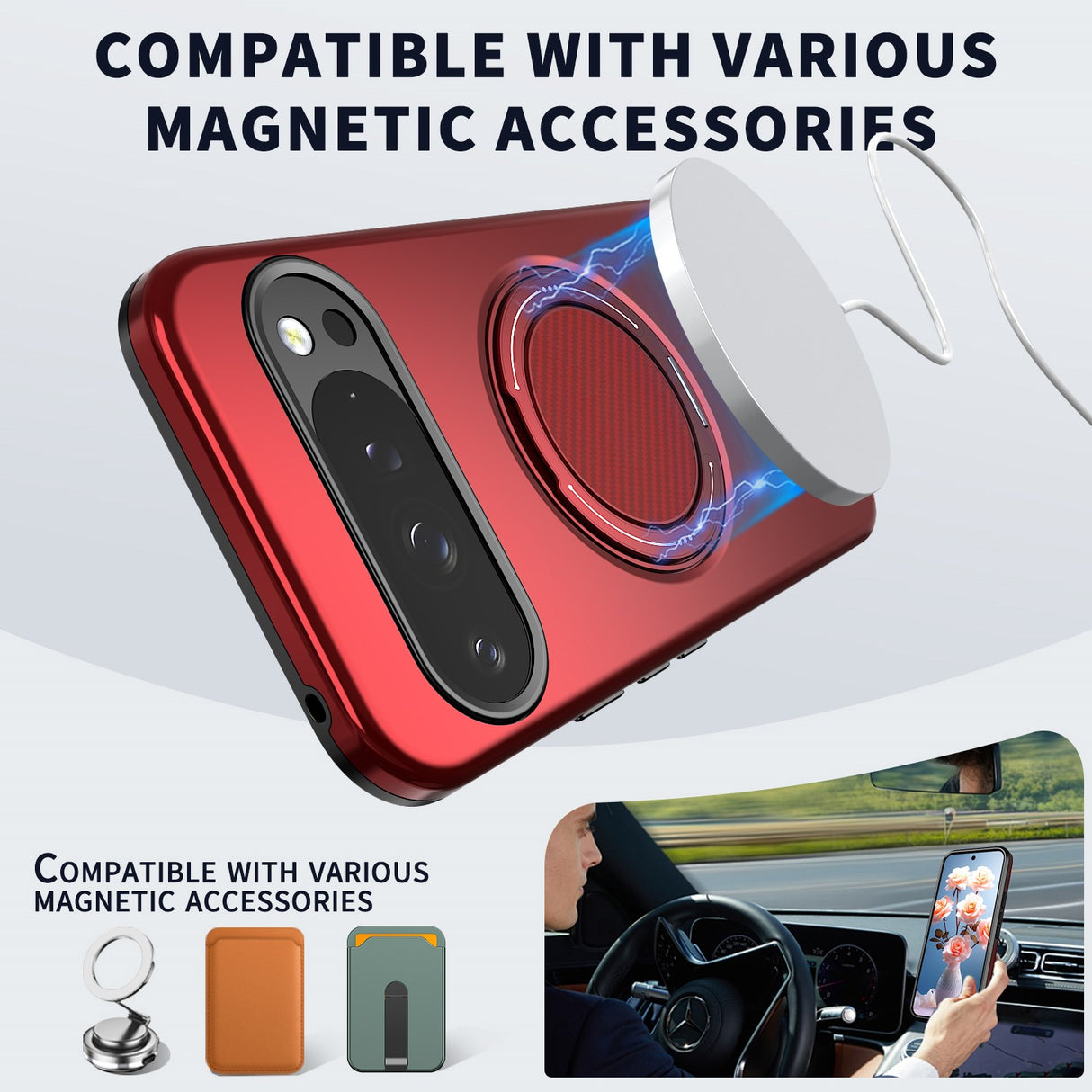 Google Pixel 11 / 11 Pro EIDERWOOD Hybrid Plastic Case with Rotating Kickstand - MagSafe Compatible - Red