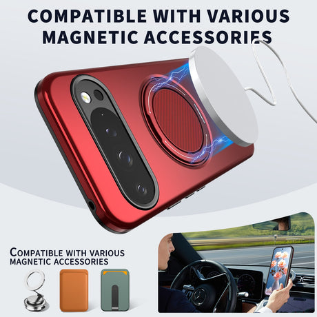 Google Pixel 11 / 11 Pro EIDERWOOD Hybrid Plastic Case with Rotating Kickstand - MagSafe Compatible - Red
