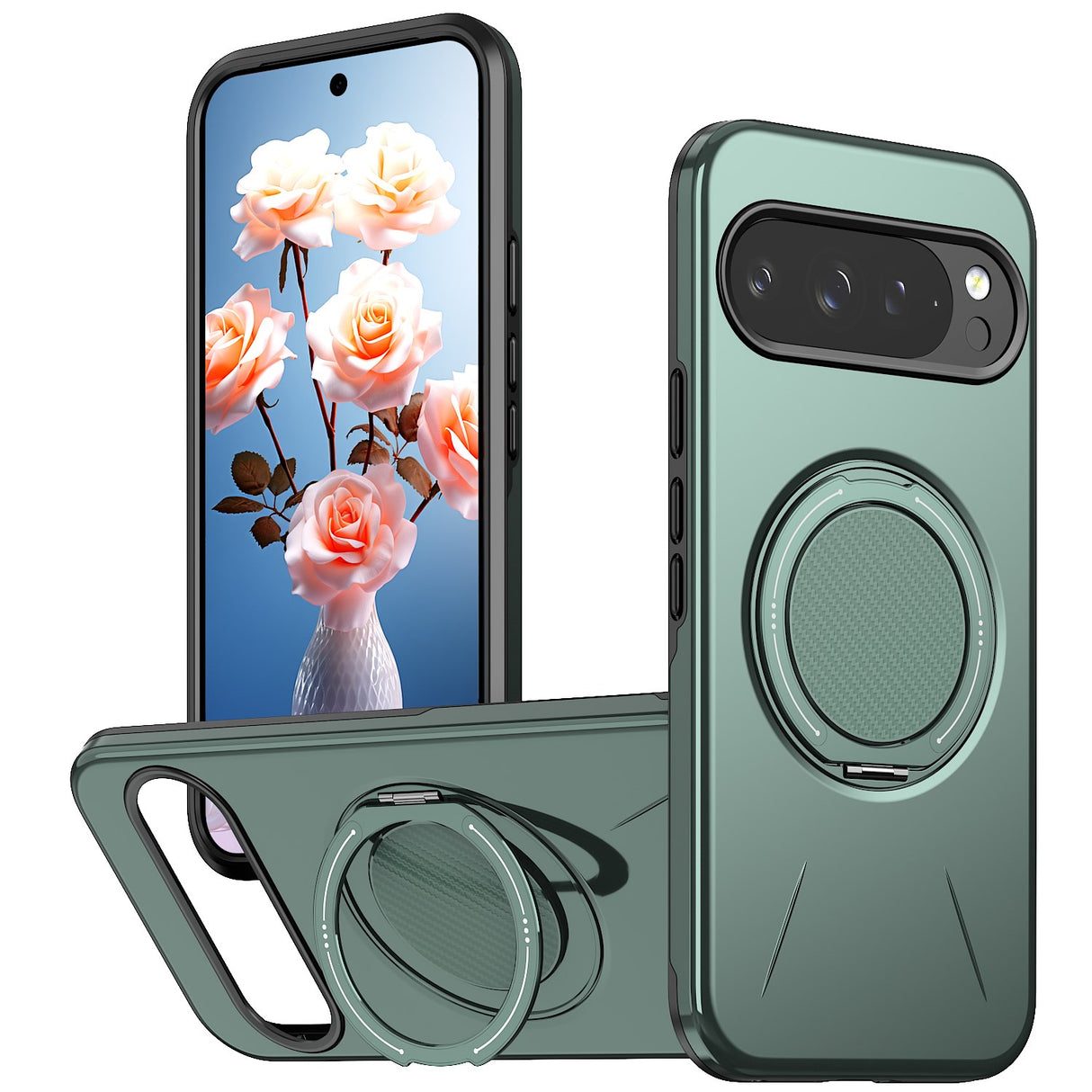 Google Pixel 11 / 11 Pro EIDERWOOD Hybrid Plastic Case with Rotating Kickstand - MagSafe Compatible - Green