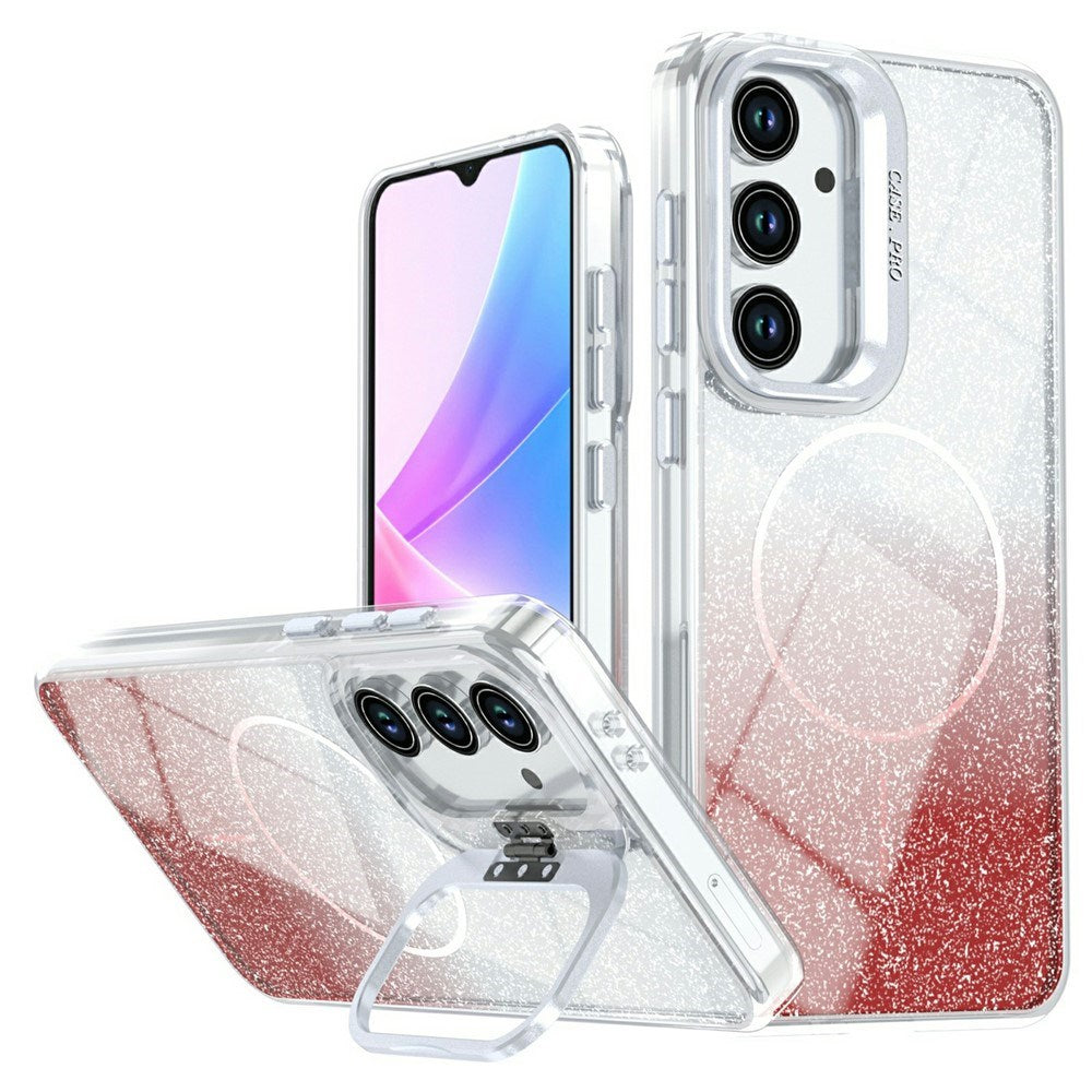 Samsung Galaxy S26 FE EIDERWOOD Hybrid Case with Glitter & Camera Kickstand - Transparent / Orange