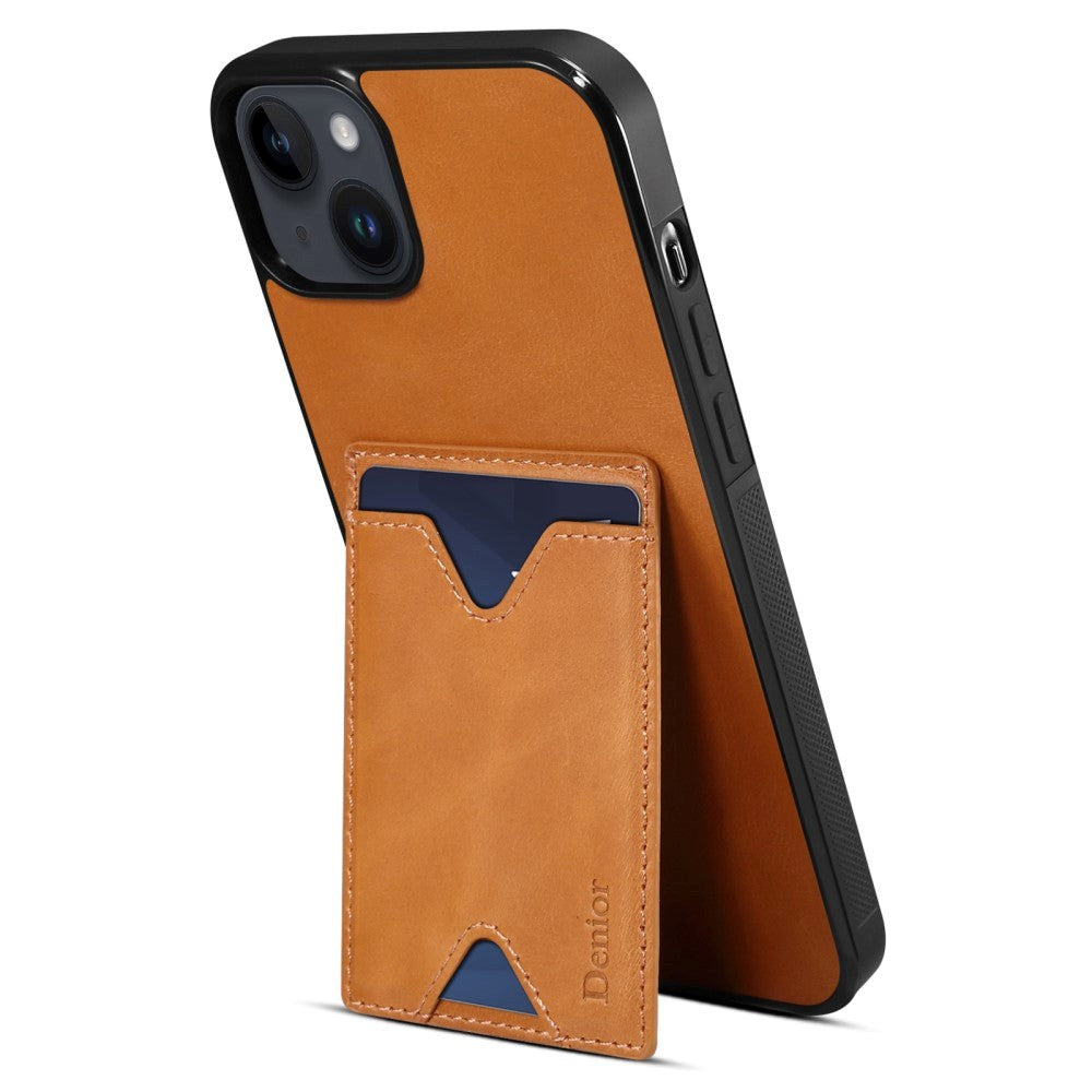 iPhone 14 Case with Card Holder & Stand Function - Brown