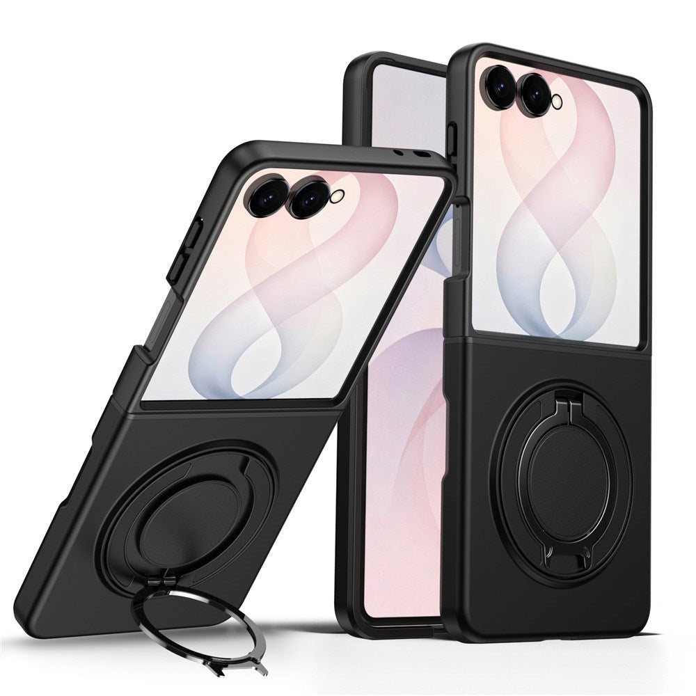Samsung Galaxy Z Flip8 EIDERWOOD Hybrid Case with 360° Rotatable Kickstand - Black