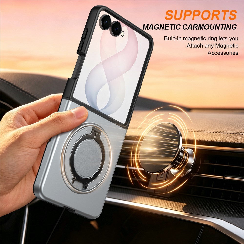 Samsung Galaxy Z Flip8 EIDERWOOD Hybrid Case with 360° Rotatable Kickstand - Grey