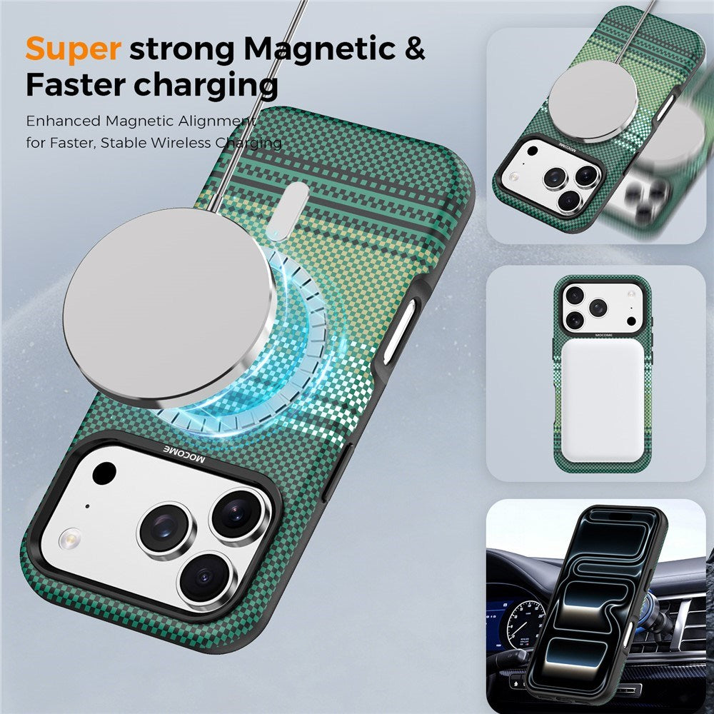iPhone 18 Pro Max EIDERWOOD Case with Patterned Faux Leather Back - MagSafe Compatible - Green