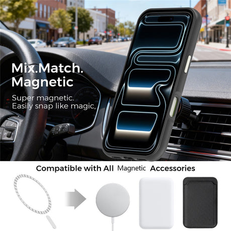 iPhone 18 Pro EIDERWOOD Faux Leather Back Case with Detachable Card Holder - MagSafe Compatible - Black
