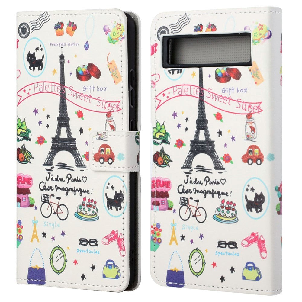 Google Pixel 7A Leather Case w. Wallet & Stand Function - Eiffel Tower