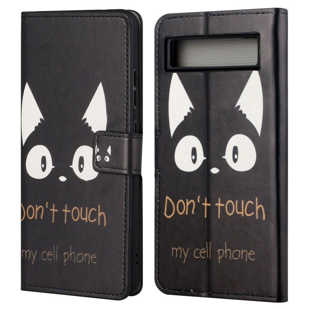 Google Pixel 7A Leather Case w. Wallet & Stand Function - "Don't Touch My Cell Phone"