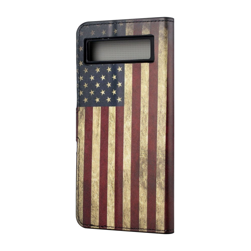 Google Pixel 7A Leather Case w. Wallet & Stand Function - American Flag