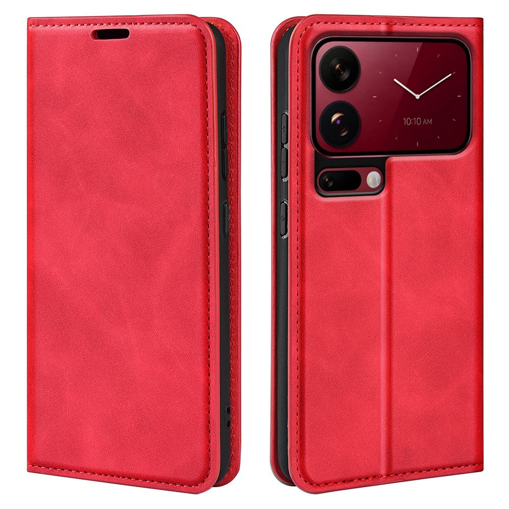 Xiaomi 18 Pro Max EIDERWOOD Artificial Leather Flip Case with Wallet and Stand Function - Red