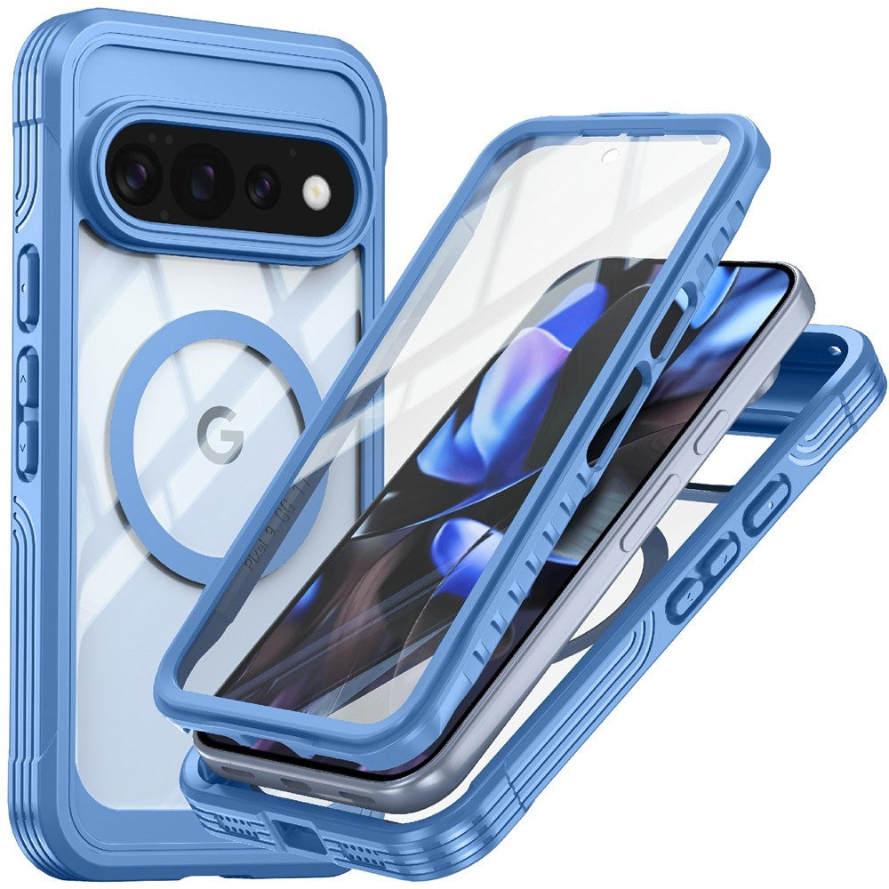 Google Pixel 11 Pro XL Shockproof Case with Built-in Screen Protector - Transparent / Blue