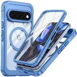 Google Pixel 11 Pro XL Shockproof Case with Built-in Screen Protector - Transparent / Blue