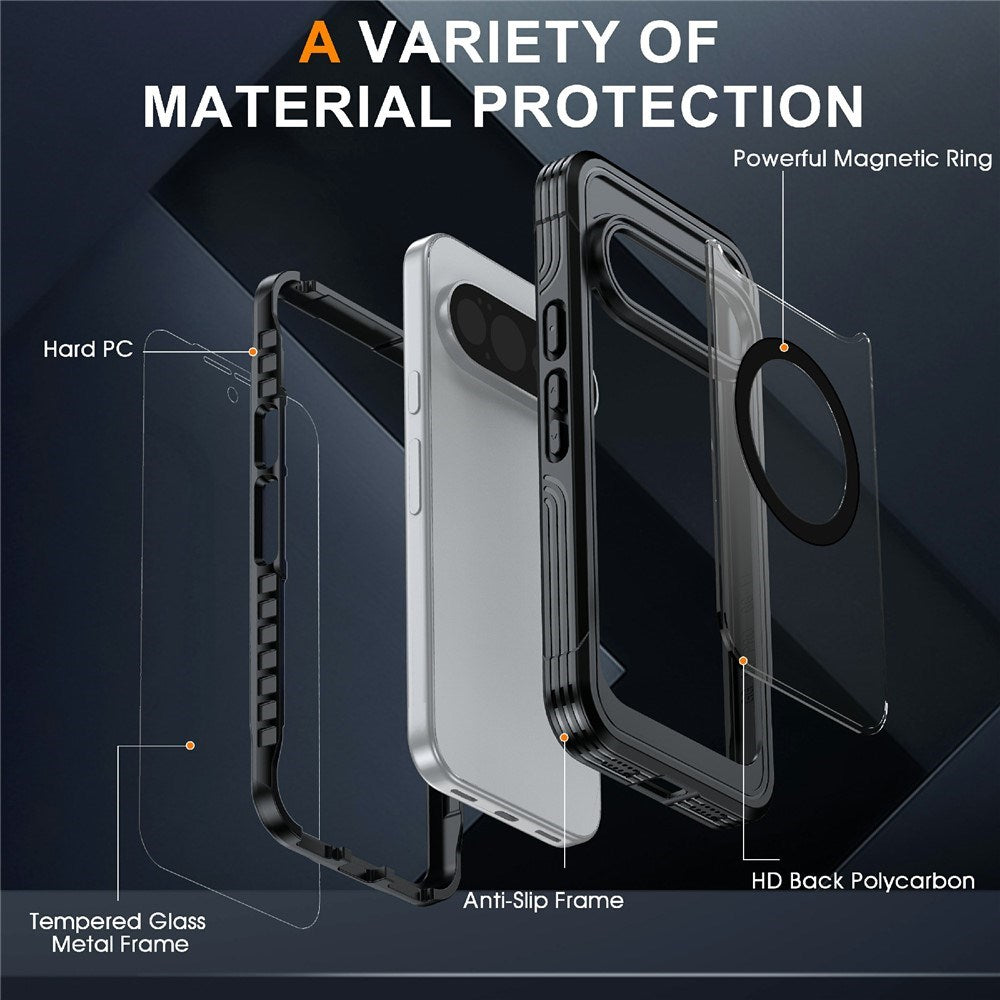 Google Pixel 11 Pro XL Shockproof Case with Built-in Screen Protector - Transparent / Blue