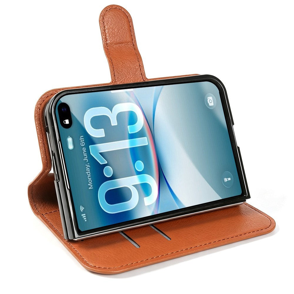 iPhone Fold EIDERWOOD Faux Leather Flip Case w. Card Holder & Stand Function - Brown
