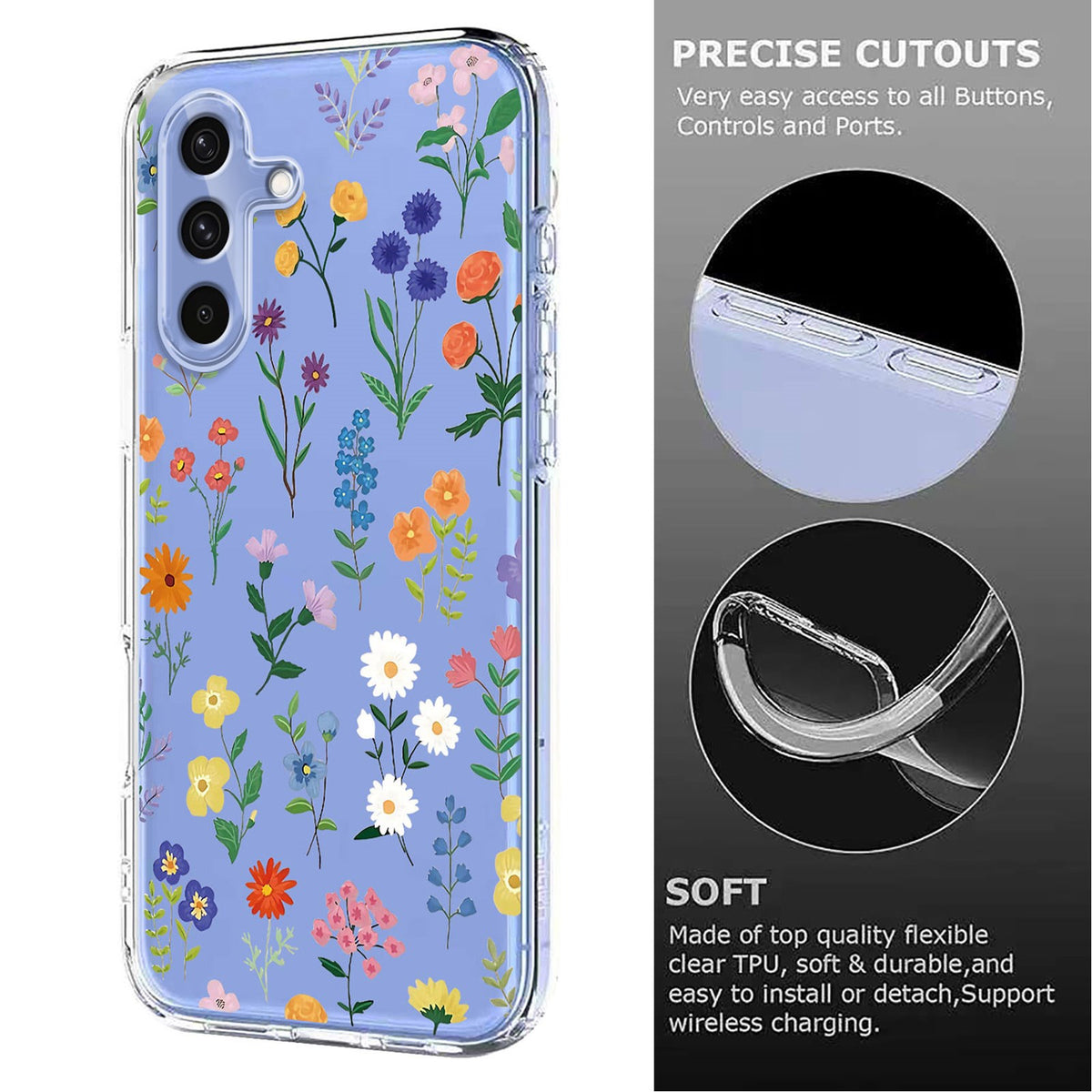 Samsung Galaxy S26 FE EIDERWOOD Flexible Plastic Case with Floral Motif - Transparent / Different Flowers