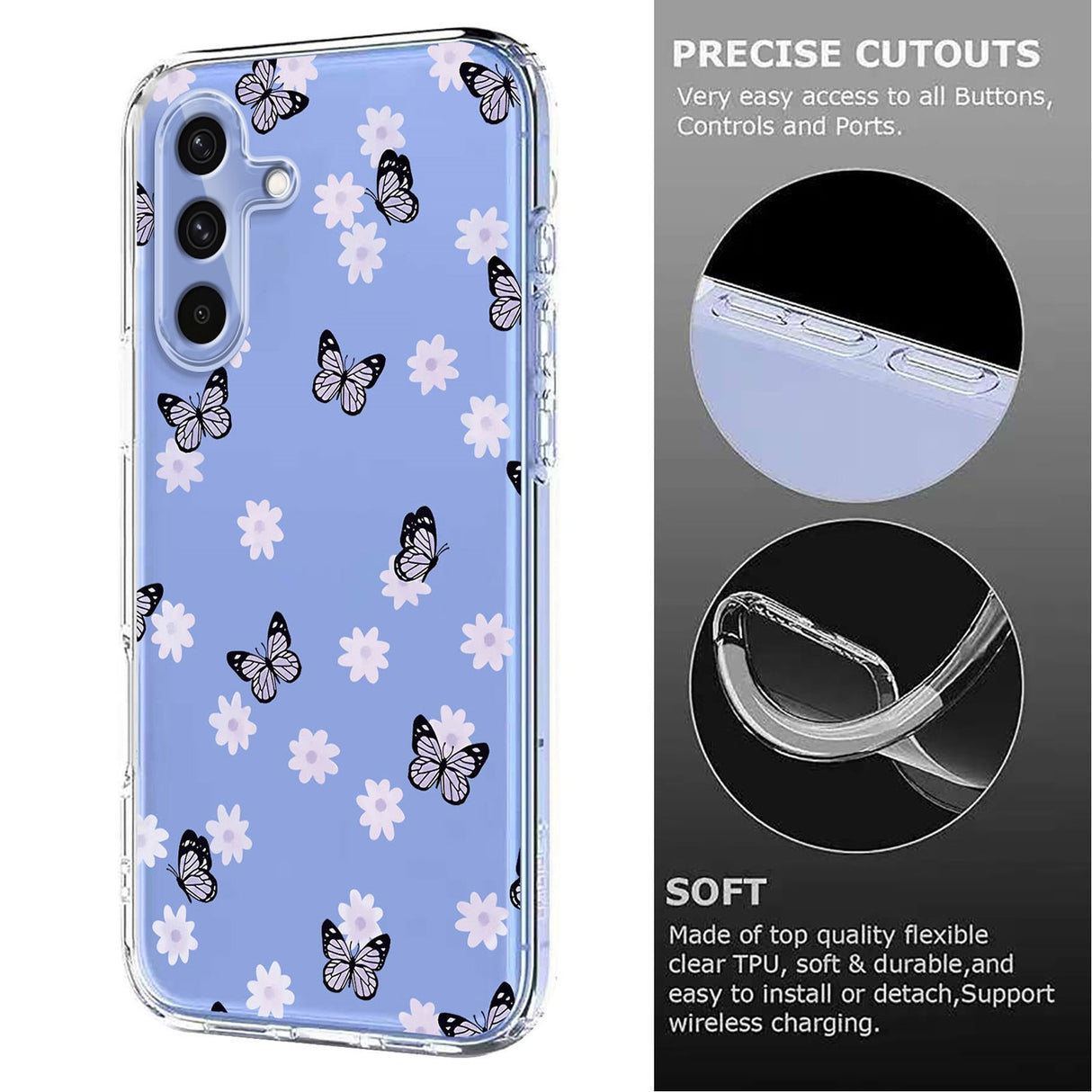 Samsung Galaxy S26 FE EIDERWOOD Flexible Plastic Case with Floral Motif - Transparent / Butterflies