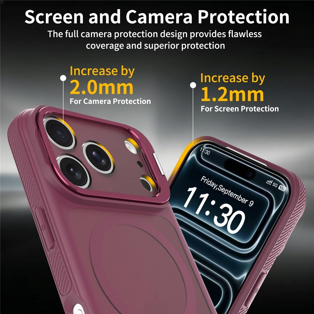iPhone 18 Pro Max / 17 Pro Max Hybrid Plastic Case w. Shock-Absorbing Edges & Kickstand - MagSafe Compatible - Red