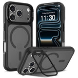 iPhone 18 Pro / 17 Pro Hybrid Plastic Case w. Shock-Absorbing Edges & Kickstand - MagSafe Compatible - Black