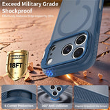 iPhone 18 Pro / 17 Pro Hybrid Plastic Case w. Shock-Absorbing Edges & Kickstand - MagSafe Compatible - Blue