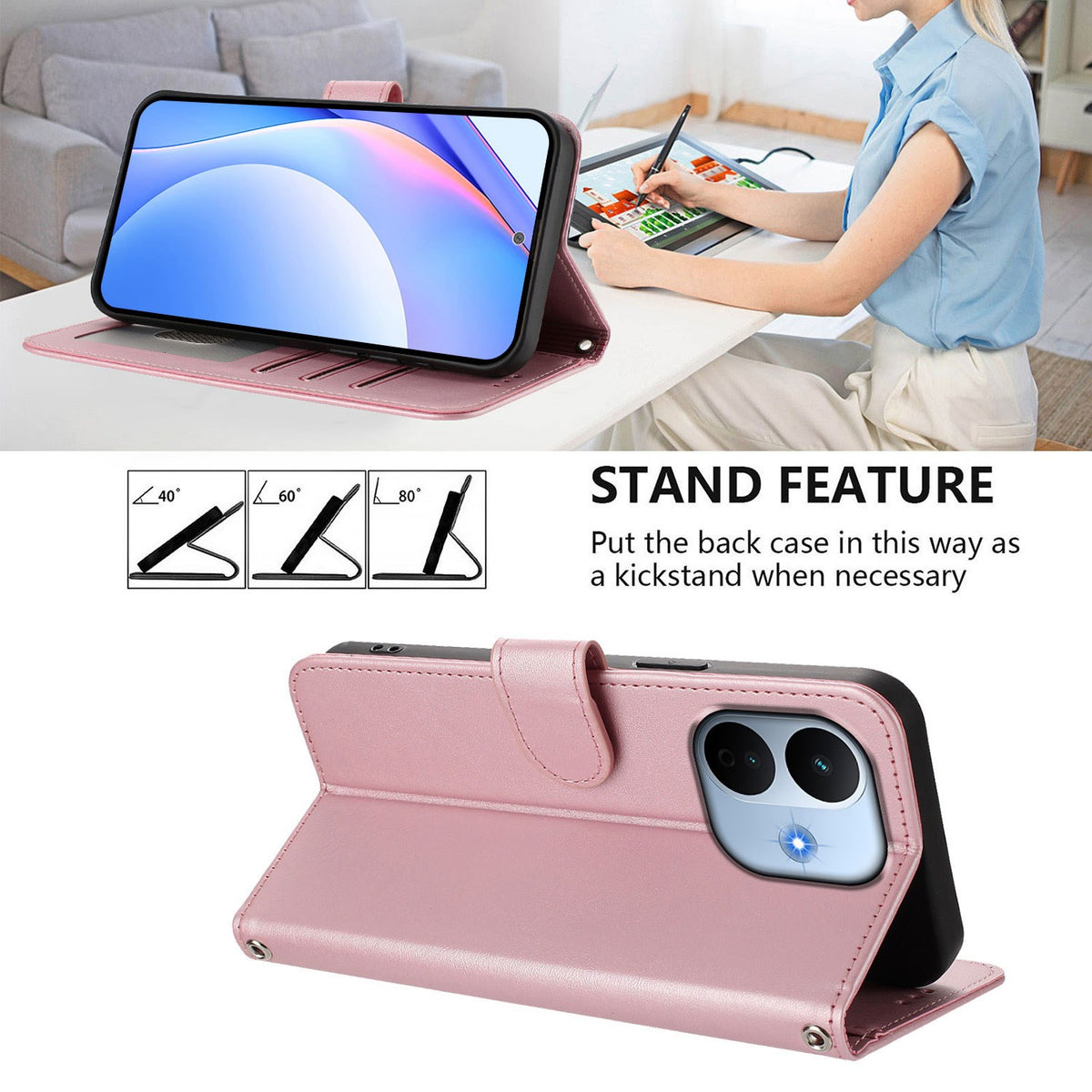 Xiaomi Redmi Note 17 Pro Max (5G) EIDERWOOD Faux Leather Flip Case with Strap - Pink