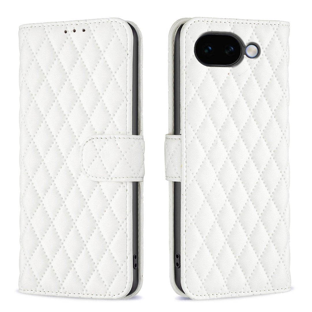 Google Pixel 11a EIDERWOOD Textured Faux Leather Flip Case with Card Holder & Stand Function - White