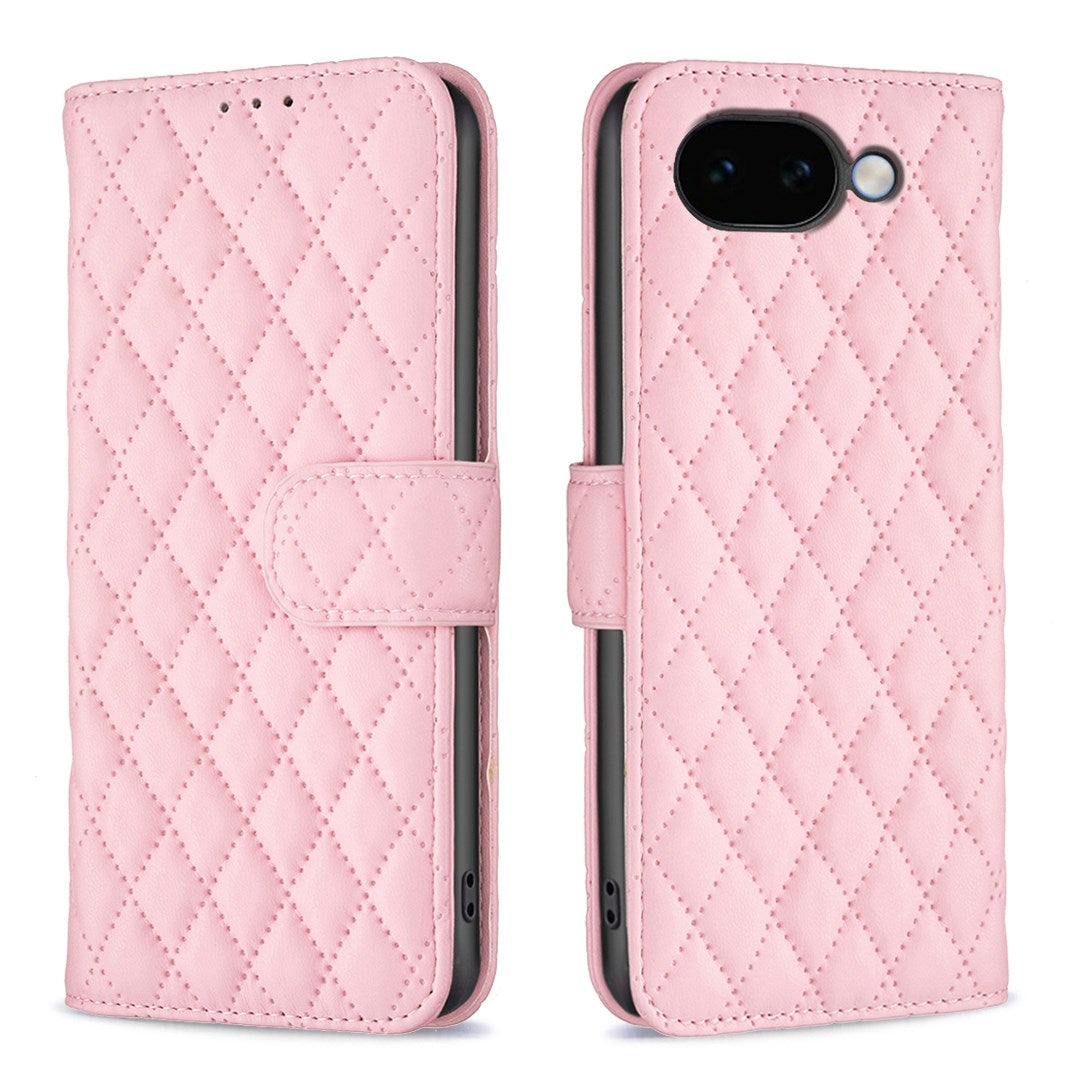 Google Pixel 11a EIDERWOOD Textured Faux Leather Flip Case with Card Holder & Stand Function - Pink