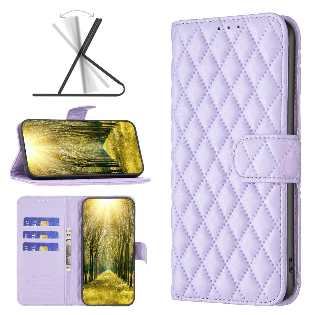 Google Pixel 11a EIDERWOOD Textured Faux Leather Flip Case with Card Holder & Stand Function - Purple
