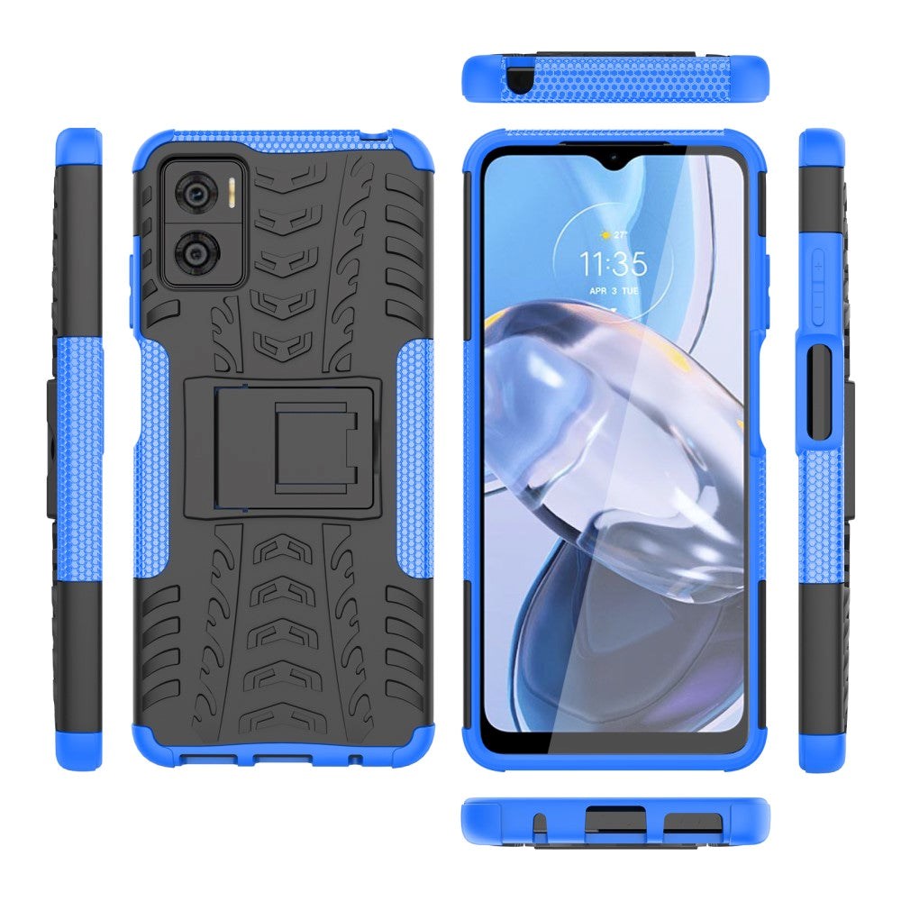 Motorola Moto E22 Cool Tyre Tough Case w. Stand - Black / Blue