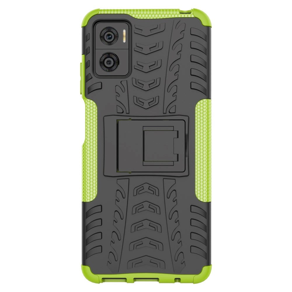 Motorola Moto E22 Cool Tyre Tough Case w. Stand - Black / Green