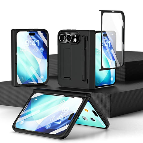 iPhone Fold EIDERWOOD Case with Screen Protector, Camera Protector and Stylus - Black