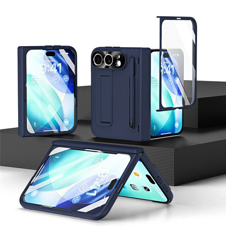 iPhone Fold EIDERWOOD Case with Screen Protector, Camera Protector and Stylus - Blue