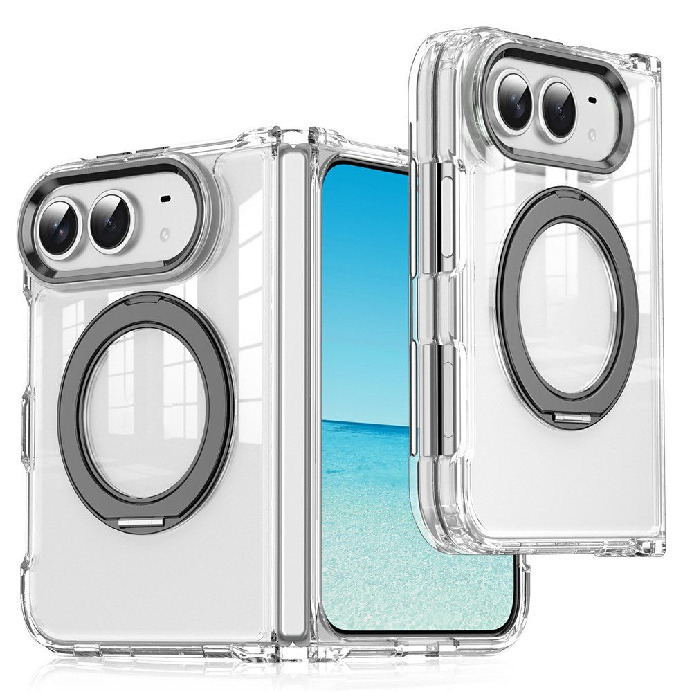 iPhone Fold EIDERWOOD Hybrid Case with Kickstand - MagSafe Compatible - Transparent / Black