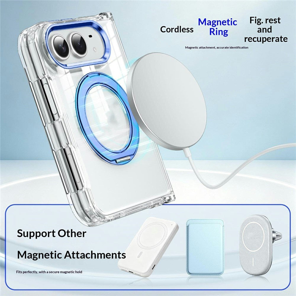 iPhone Fold EIDERWOOD Hybrid Case with Kickstand - MagSafe Compatible - Transparent / Silver