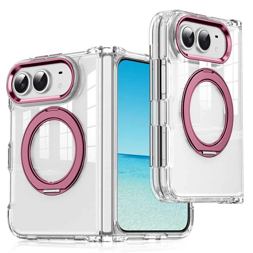 iPhone Fold EIDERWOOD Hybrid Case with Kickstand - MagSafe Compatible - Transparent / Pink