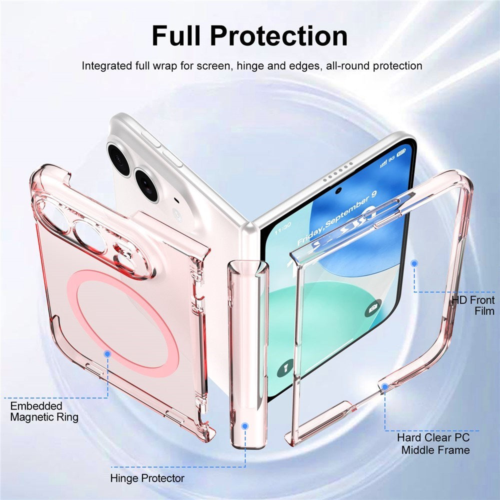 iPhone Fold EIDERWOOD Hybrid Case with Screen Protector - MagSafe Compatible - Transparent / Pink