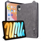 iPad Mini (2026) 8th Gen. EIDERWOOD Faux Leather Back Case with Strap Kickstand - Grey