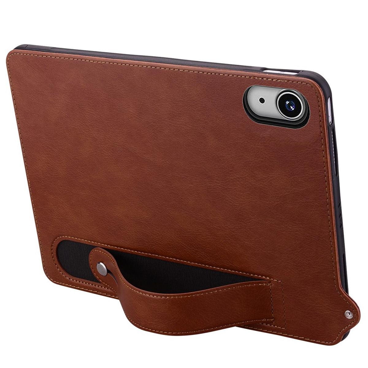 iPad Mini (2026) 8th Gen. EIDERWOOD Faux Leather Back Case with Strap Kickstand - Brown