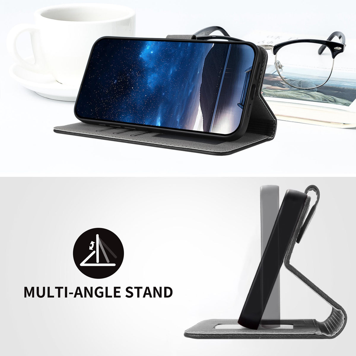 Xiaomi Redmi 17 (5G) / (4G) EIDERWOOD Artificial Leather Flip Case with Stand Function and Card Holder - Black